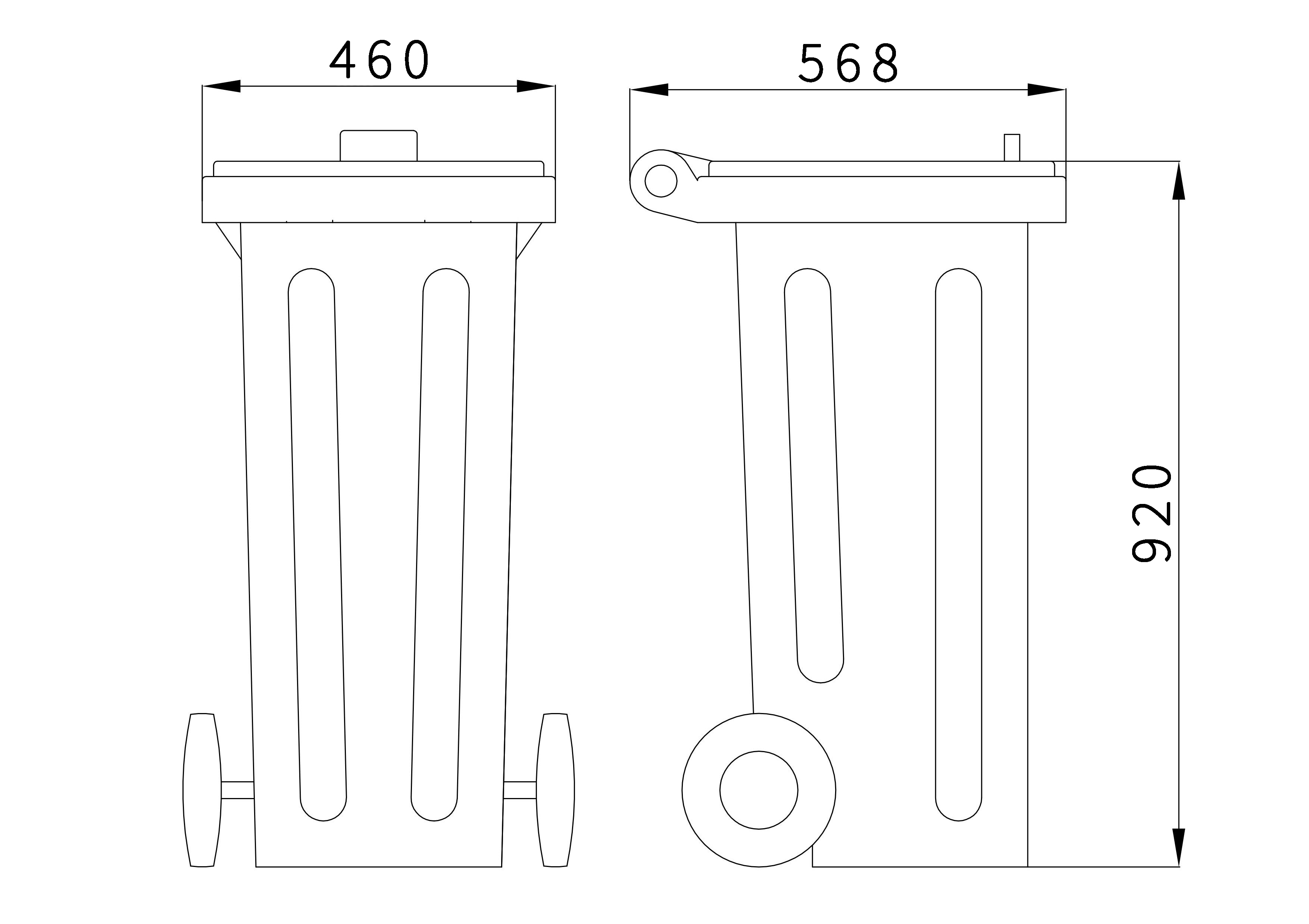 Metal Waste Container 120 L Technical Drawings